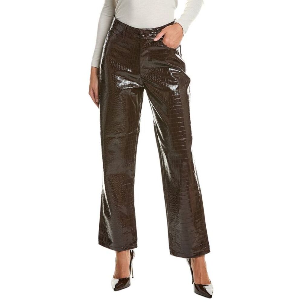 Current/Elliott Womens  Faux Leather Animal Embossed Straight Pant, Brown